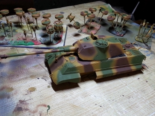 applying camo to the royal tiger and tankers in the assembly.